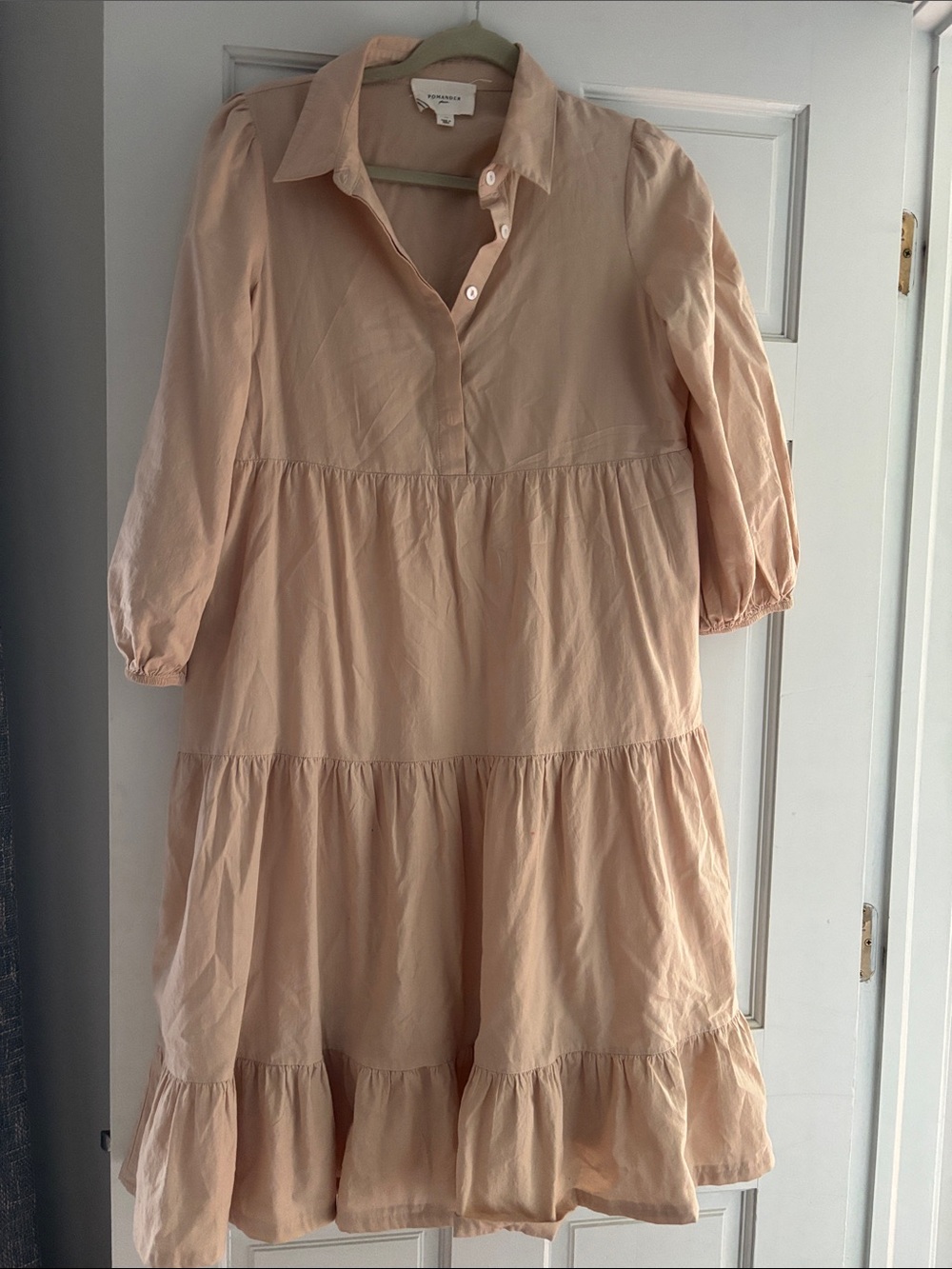 Pomander Place Peach Tiered Midi Dress
